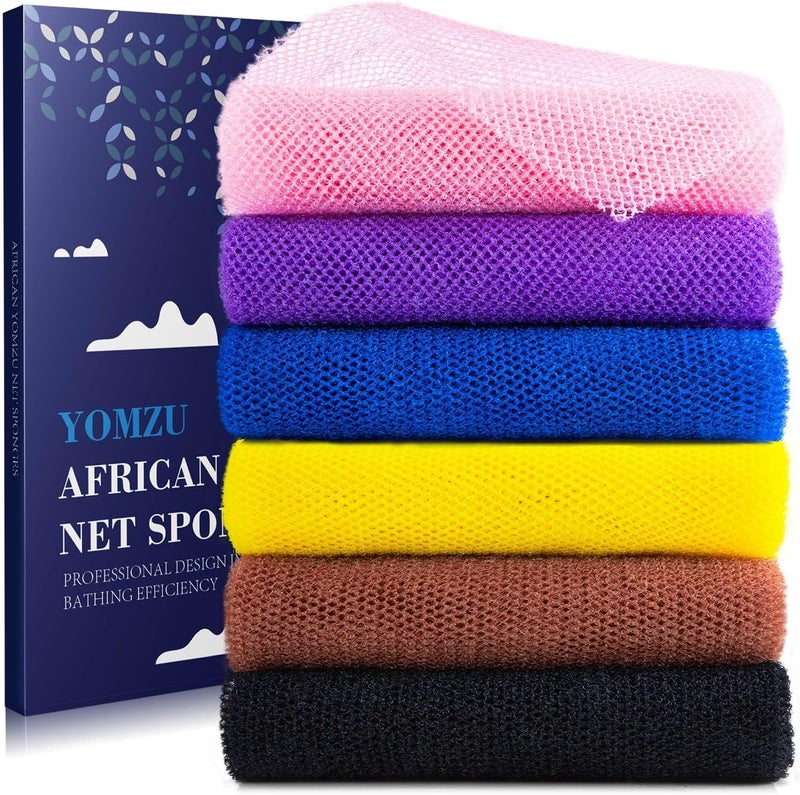 YOMZU African Net Sponge Exfoliating Bath Sponge Scrubbing Long Rag Wash Shower Body Scrubber - 6 Pieces - Image 1